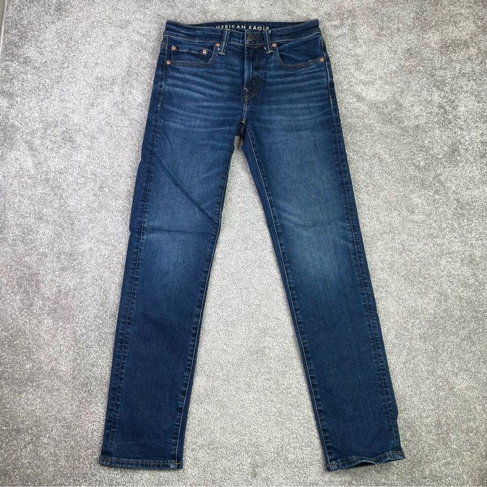 American Eagle Jeans Men's 28X30 Blue Slim Straight Low Rise Dark Denim AirFlex